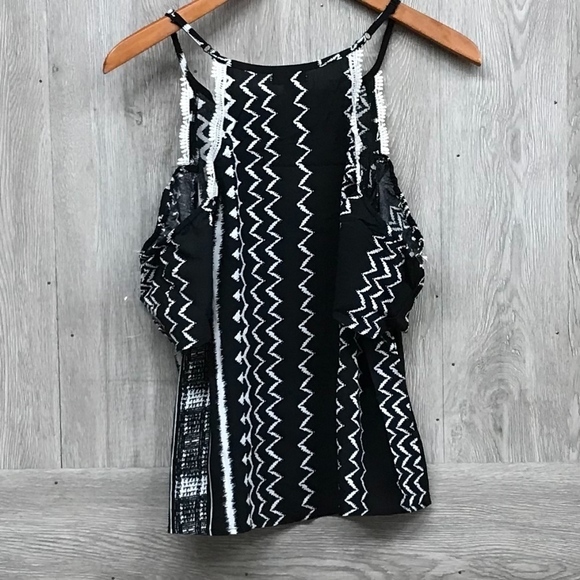 Black White Aztec Cold Shoulder Top - Picture 3 of 3